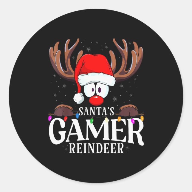 Adesivo Redondo Christmas Santa's Gamer Reindeer Matching X-mas  (Frente)