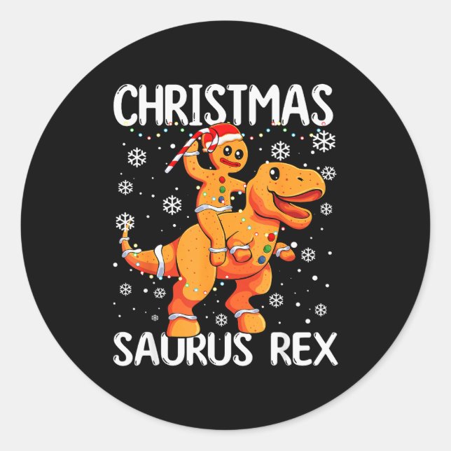 Adesivo Redondo Christmas Saurus Rex Gingerbread Man Cookie Trex B (Frente)