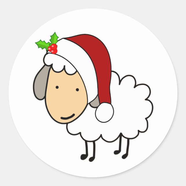 Adesivo Redondo Christmas Sheep Wearing A Santa Hat (Frente)