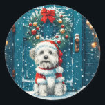 Adesivo Redondo Christmas Shih Tzu Dogs<br><div class="desc">Uma bela ilustração cartoon dos cães Shih Tzu vestida para o Natal. Perfeito para amantes de animais de estimação ou pais de cães durante o feriado.</div>