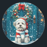 Adesivo Redondo Christmas Shih Tzu Dogs<br><div class="desc">Uma bela ilustração cartoon dos cães Shih Tzu vestida para o Natal. Perfeito para amantes de animais de estimação ou pais de cães durante o feriado.</div>