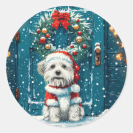 Adesivo Redondo Christmas Shih Tzu Dogs