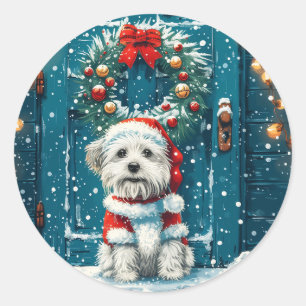 Adesivo Redondo Christmas Shih Tzu Dogs