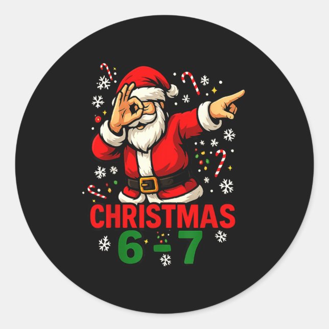 Adesivo Redondo Christmas Shirt - Funny Dabbing Santa 6 7 Meme  (Frente)