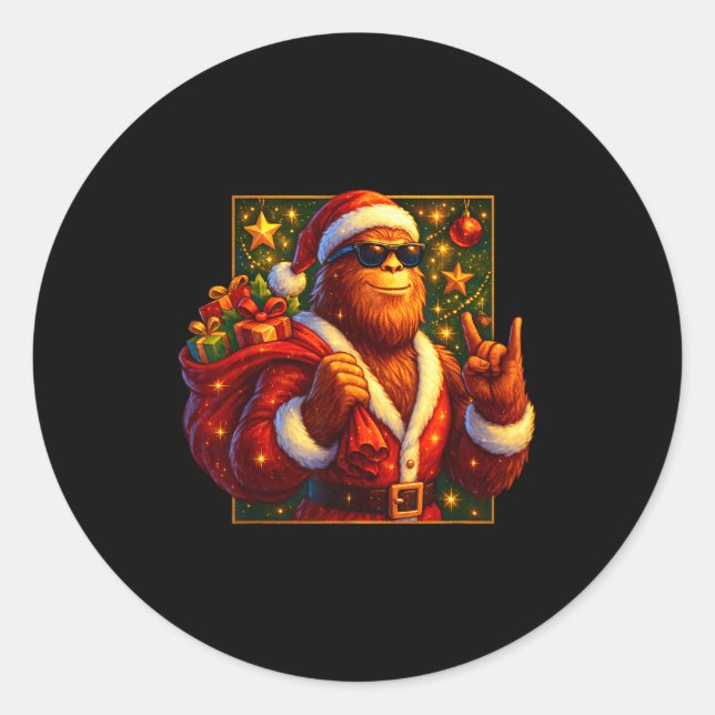 Adesivo Redondo Christmas Shirts Funny Xmas Sasquatch Santa Bigfoo (Frente)