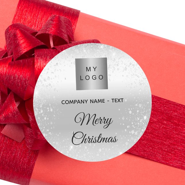 Adesivo Redondo Christmas silver glitter sparkles business logo (Criador carregado)