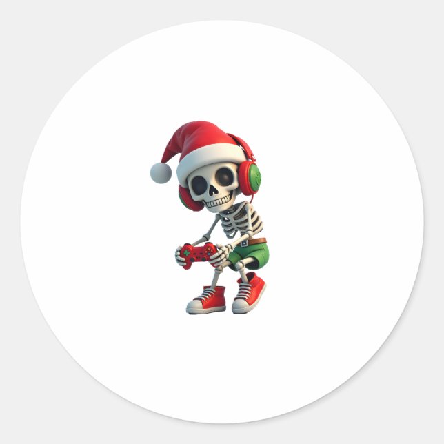 Adesivo Redondo Christmas skeleton Gamer Pajamas xmas skull gaming (Frente)