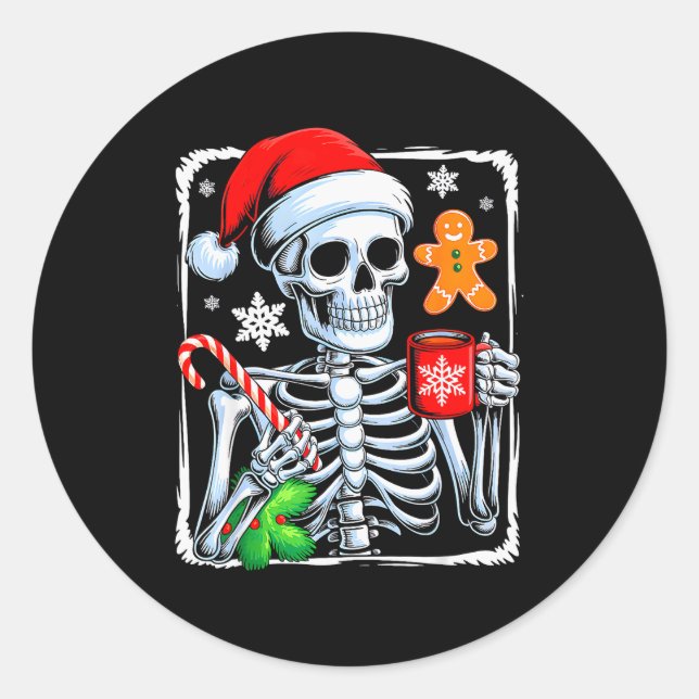 Adesivo Redondo Christmas Skeleton Hot Chocolate Funny Xmas Men Wo (Frente)