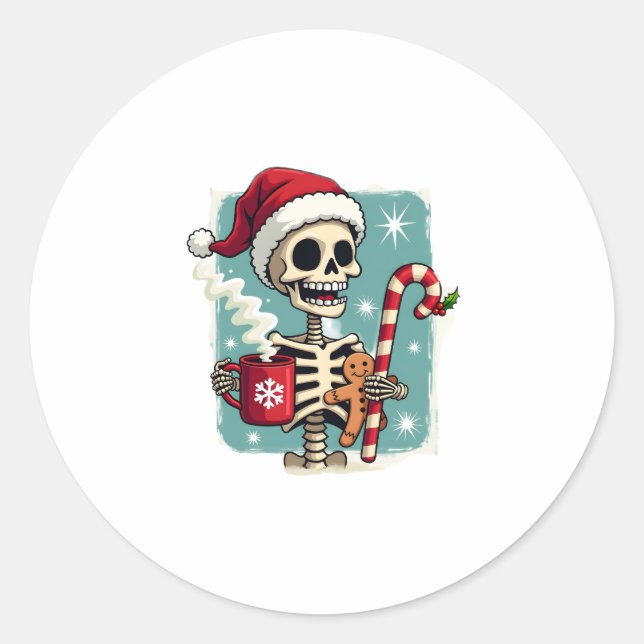 Adesivo Redondo Christmas Skeleton Hot Chocolate Xmas Men Women Ki (Frente)