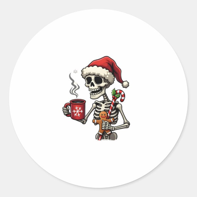 Adesivo Redondo Christmas Skeleton Hot Chocolate Xmas Men Women Ki (Frente)