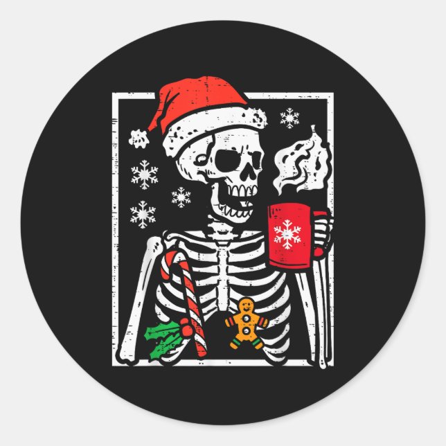 Adesivo Redondo Christmas Skeleton Hot Chocolate Xmas Men Women Ki (Frente)