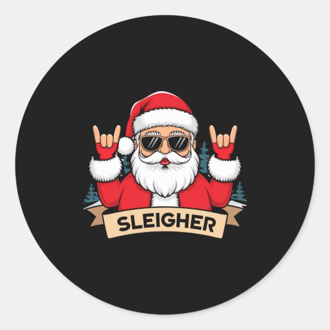 Adesivo Redondo Christmas Sleigher Santa Rock Xmas Rocker  (Frente)
