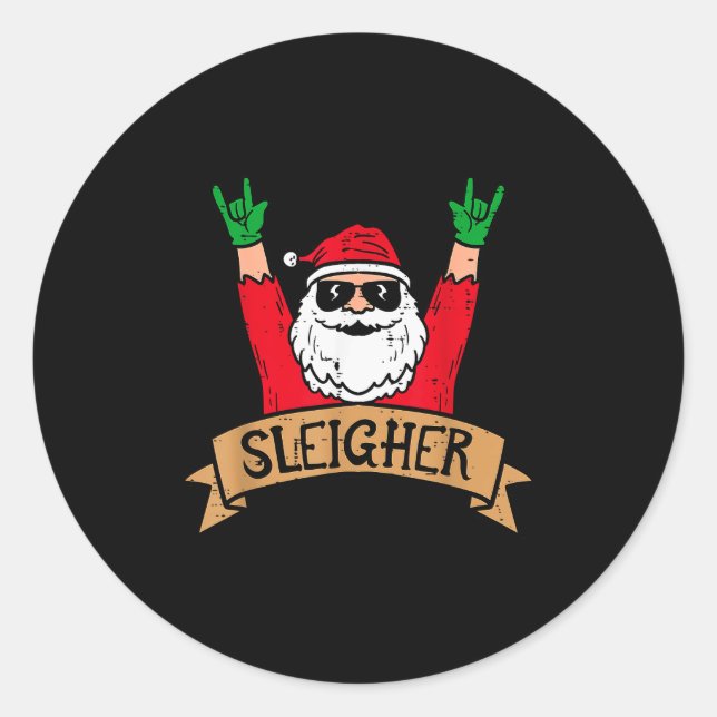Adesivo Redondo Christmas Sleigher Santa Rock Xmas Rocker Men Wome (Frente)