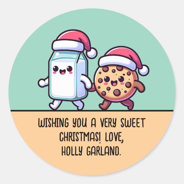 Adesivo Redondo Christmas Snacks Milk and Cookie Cute Custom Text (Frente)