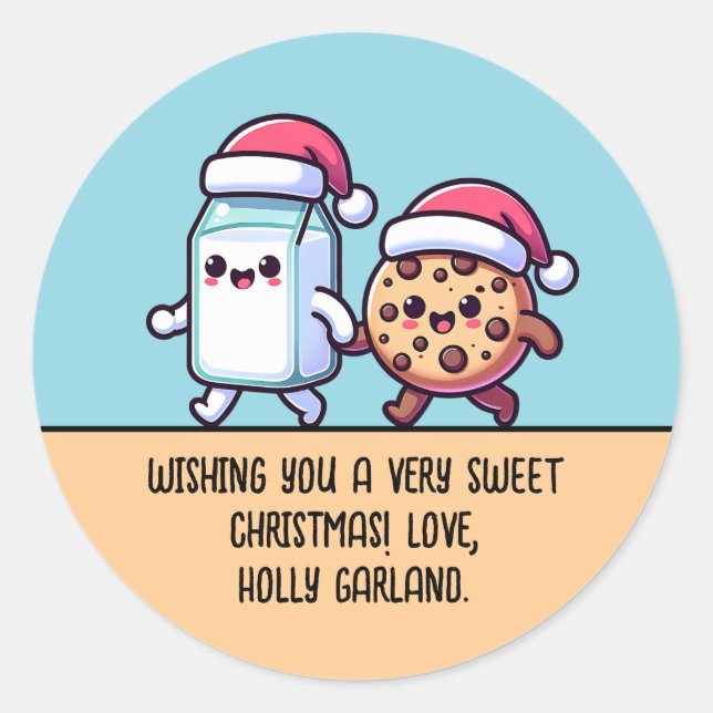 Adesivo Redondo Christmas Snacks Milk and Cookie Cute Custom Text (Frente)