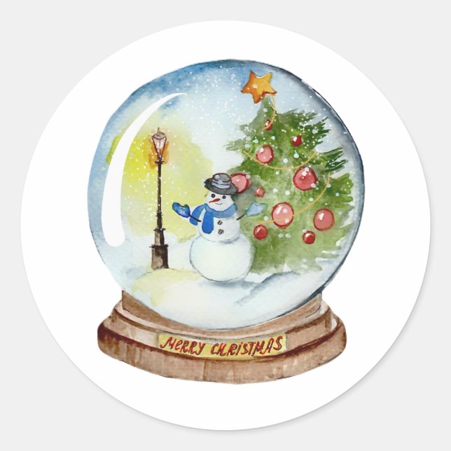 Adesivo Redondo Christmas Snow Globe with Snowman & Tree (Frente)