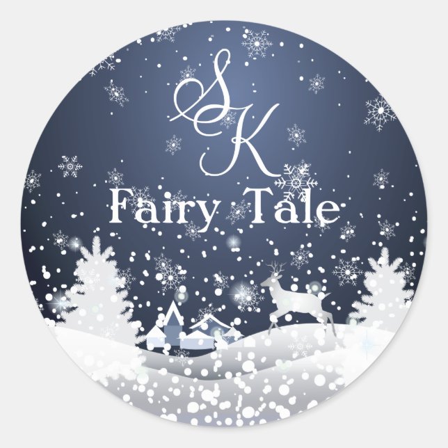 Adesivo Redondo Christmas Snowy Fairy Tale Fantasy Forest Monogram (Frente)