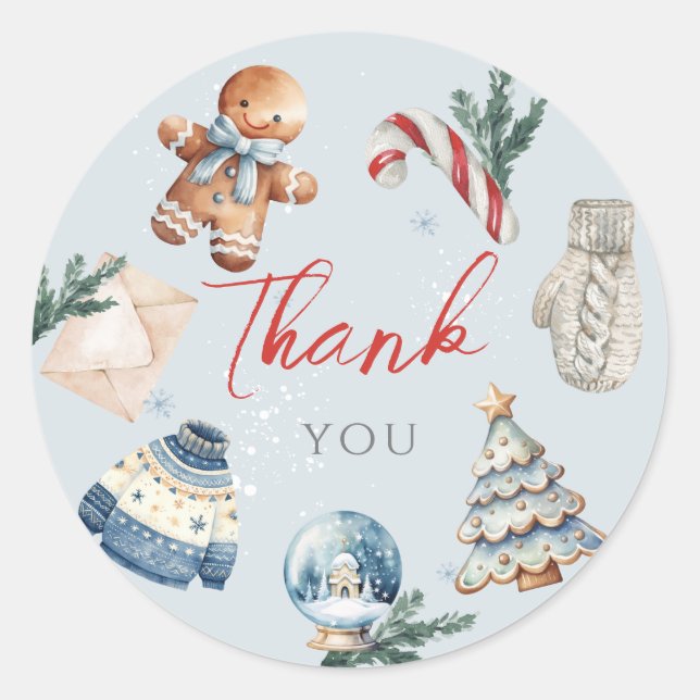 Adesivo Redondo Christmas Soft Winter First Birthday Thank You (Frente)