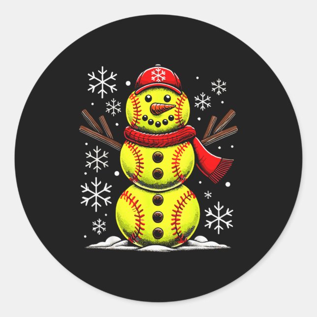 Adesivo Redondo Christmas Softball Snowman Girls, Softball Christm (Frente)