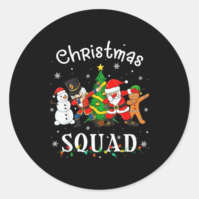 Adesivo Redondo Christmas Squad Santa Dabbing Elf Family Matching  (Frente)