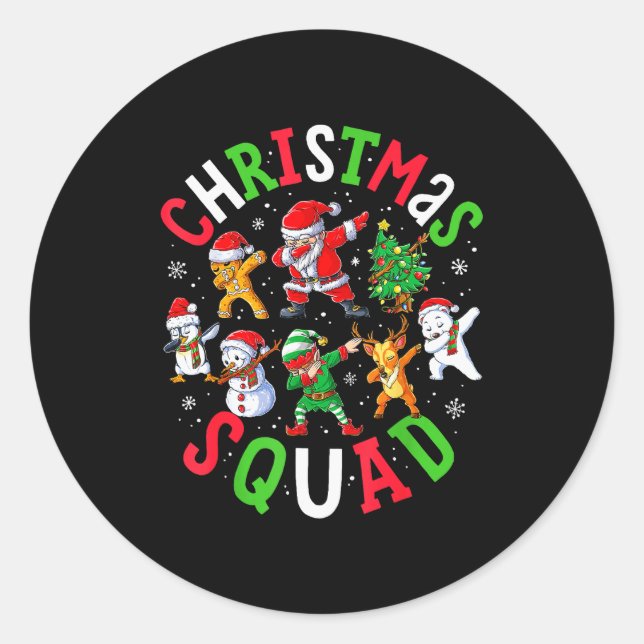 Adesivo Redondo Christmas Squad Santa Dabbing Elf Family Matching  (Frente)