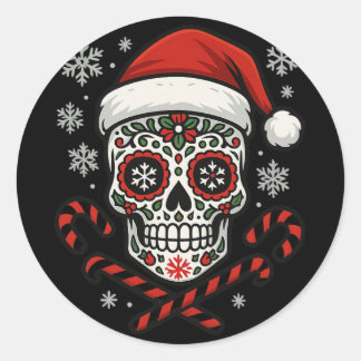 Adesivo Redondo Christmas Sugar Calavera Skull Santa Hat Candy Can