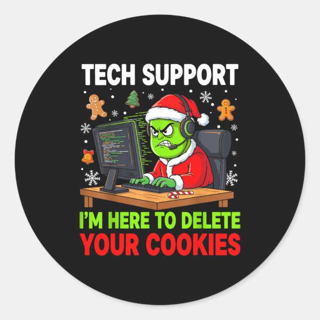 Adesivo Redondo Christmas Tech Suprt Here To Delete Cookies Holida (Frente)