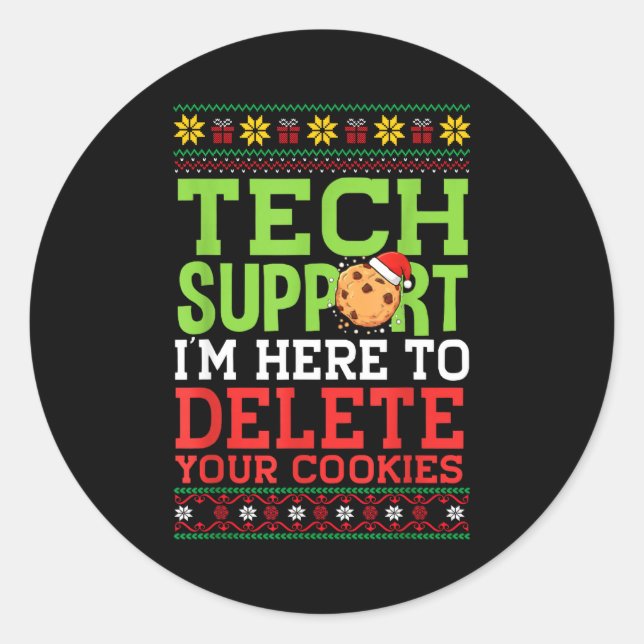 Adesivo Redondo Christmas Tech Suprt Here To Delete Cookies Ugly S (Frente)
