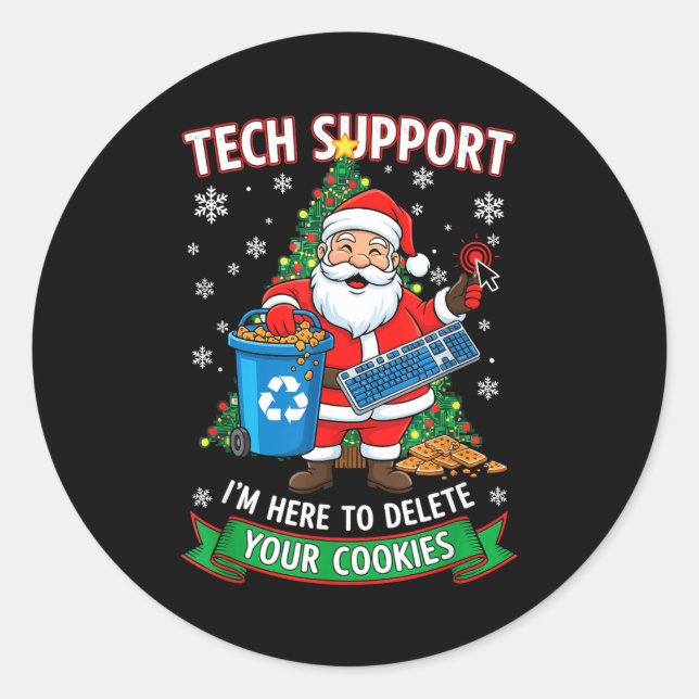 Adesivo Redondo Christmas Tech Suprt Here To Delete Funny Cookies  (Frente)