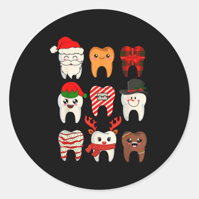 Adesivo Redondo Christmas Teeth Dentist Xmas Reindeer Santa Squad  (Frente)
