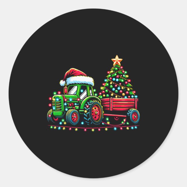 Adesivo Redondo Christmas Tractor Boys Santa Xmas Farm Truck  (Frente)