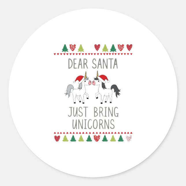 Adesivo Redondo Christmas Unicorns Ugly Xmas Sweater Unicorn Lover (Frente)