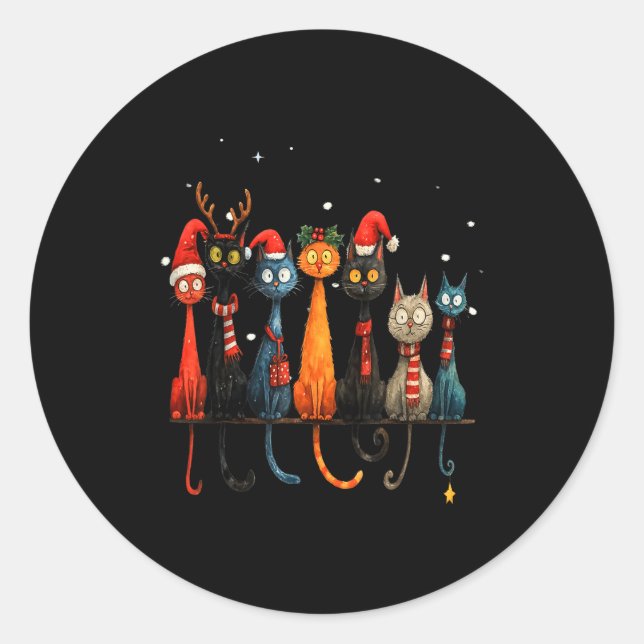 Adesivo Redondo Christmas Whimsical Mid-century Modern Look Cats 5 (Frente)