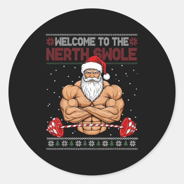 Adesivo Redondo Christmas Workout Welcome To North Swole Xmas Gym  (Frente)