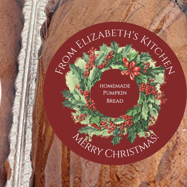 Adesivo Redondo Christmas Wreath Homemade Food Gift Dark Red (Criador carregado)
