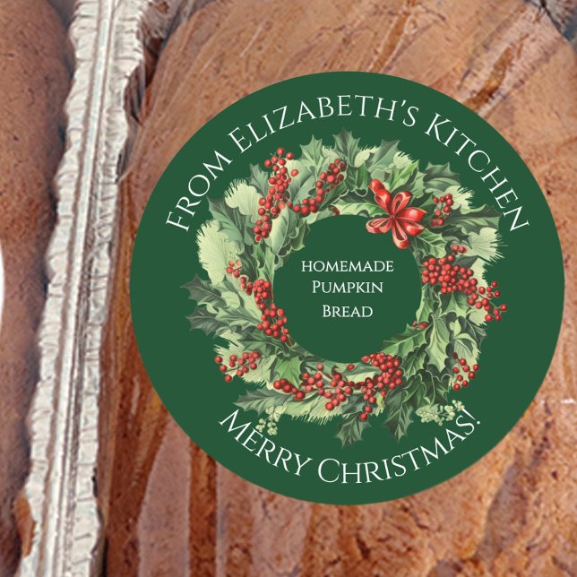 Adesivo Redondo Christmas Wreath Homemade Food Gift Green (Criador carregado)