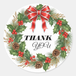 Adesivo Redondo Christmas Wreath Pine Thank You Sticker