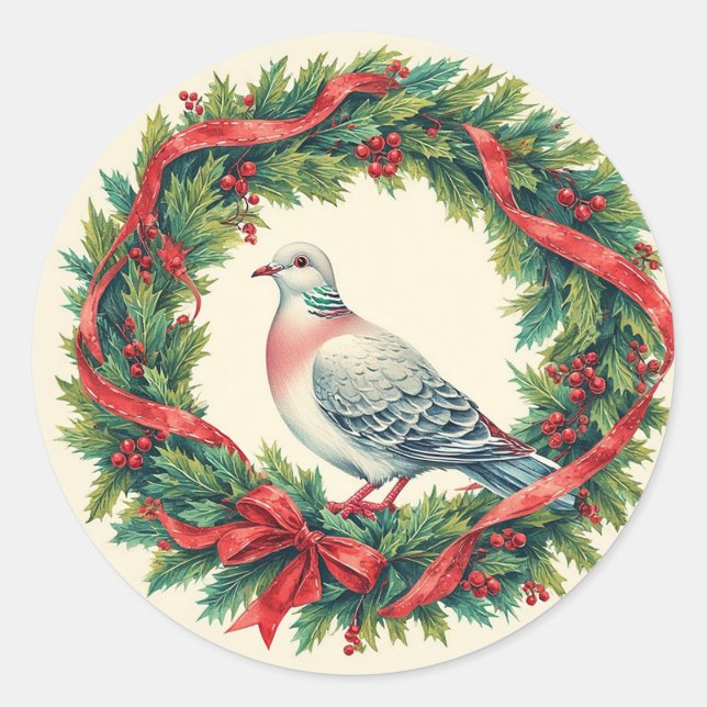 Adesivo Redondo Christmas Wreath With Bright Bird