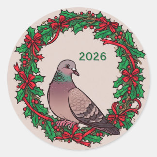 Adesivo Redondo Christmas Wreath With Bright Bird