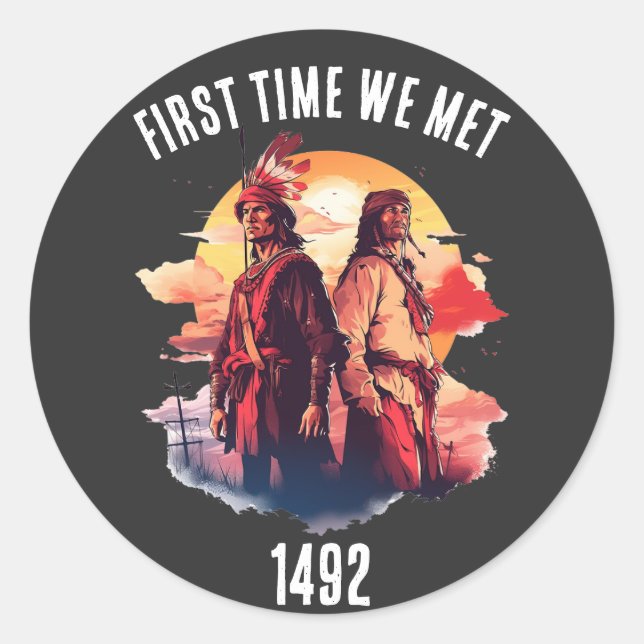 Adesivo Redondo Christophoer Columbus e o Dia dos Povos Indígenas (Frente)