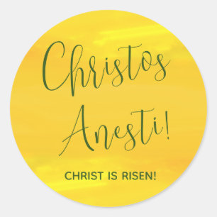 Adesivo Redondo Christos Anesti! Cristo é Risen! Clássico Amarelo