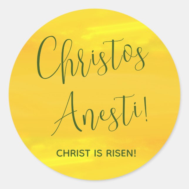 Adesivo Redondo Christos Anesti! Cristo é Risen! Clássico Amarelo (Frente)