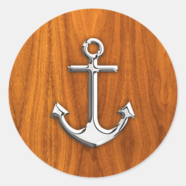 Adesivo Redondo Chrome Like Anchor em Teak Veneers (Frente)