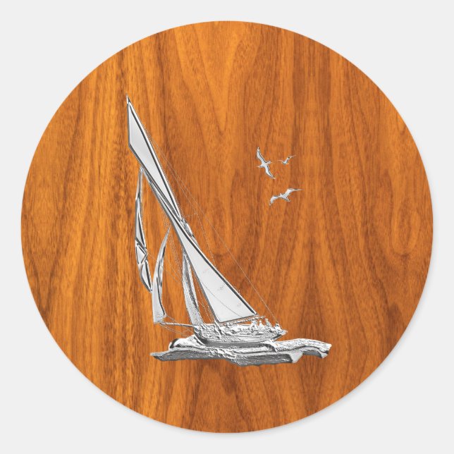 Adesivo Redondo Chrome Like Sailboat no Teak Veneza (Frente)
