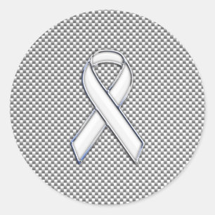 Adesivo Redondo Chrome White Ribbon Awarness Decor de fibra de car