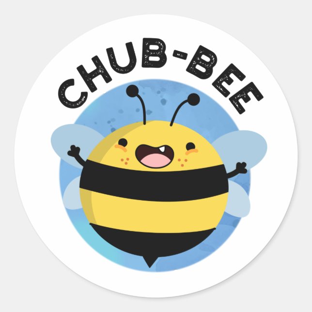 Adesivo Redondo Chub-Bee Engraçado Chubby Bee Pun (Frente)
