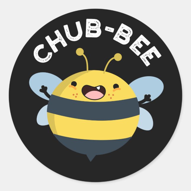 Adesivo Redondo Chub-Bee Engraçado Chubby Bee Pun Dark BG (Frente)