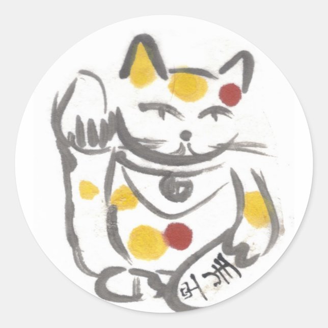 Adesivo Redondo Chubby Lucky Cat Stickers (Frente)