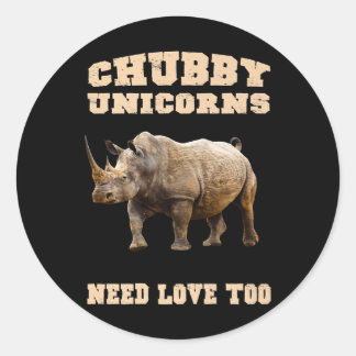 Adesivo Redondo Chubby Unicorns Precisa De Amor Demasiado Rinocero