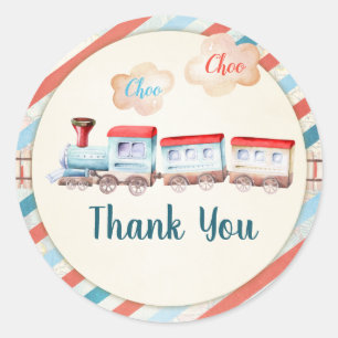 Adesivo Redondo Chugga Choo Boy Birthday Favor Tags Train Red Blue